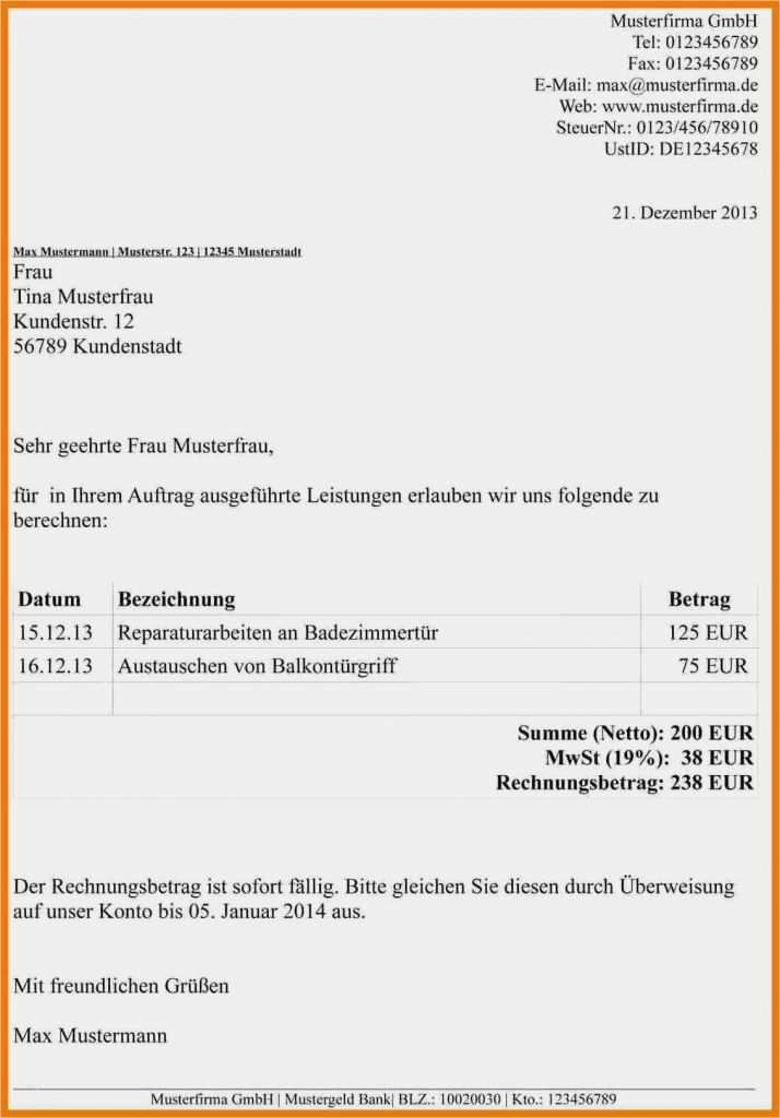 Vorlage Rechnung Privat An Firma Wunderbar Vorlage Rechnung Bauleistung – Rechinv