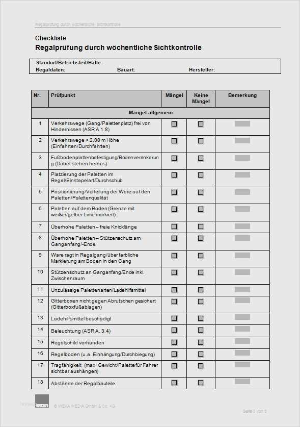 Vorlage Regalprüfung Protokoll Elegant Regalinspektion Protokoll Vorlage Erstaunlich Checkliste