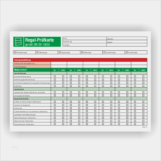 checkliste fuer regalpruefungen gemaess din en