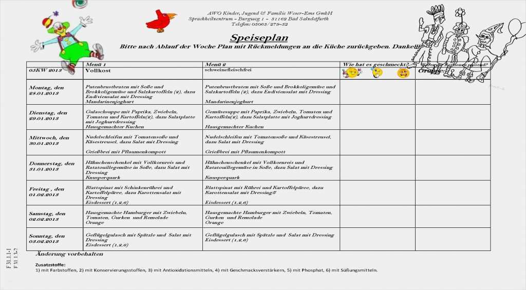 Vorlage Speiseplan Kindergarten Einzigartig Speiseplan 5 Kw 2013