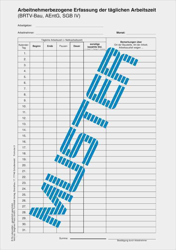 Vorlage Tägliche Arbeitszeit Einzigartig formblätter Din A4 formblattverlag Pilsitz Gmbh
