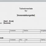 Vorlage Teilnehmerliste Seminar Cool thema Word Ole