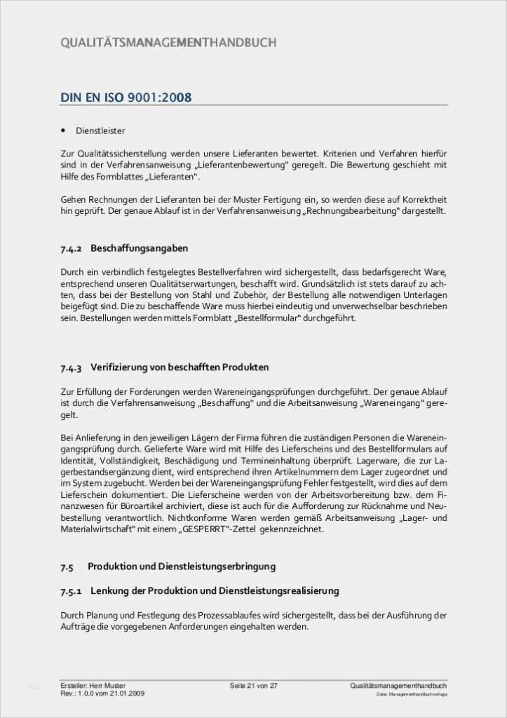 Vorlage Verfahrensanweisung Schönste Qm Handbuch Lange Version