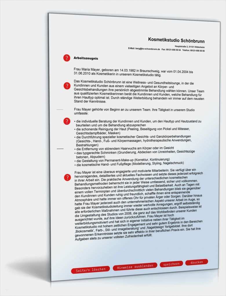 Vorlagen Arbeitszeugnis Kostenlos Schön Arbeitszeugnis Kosmetikerin Note Eins