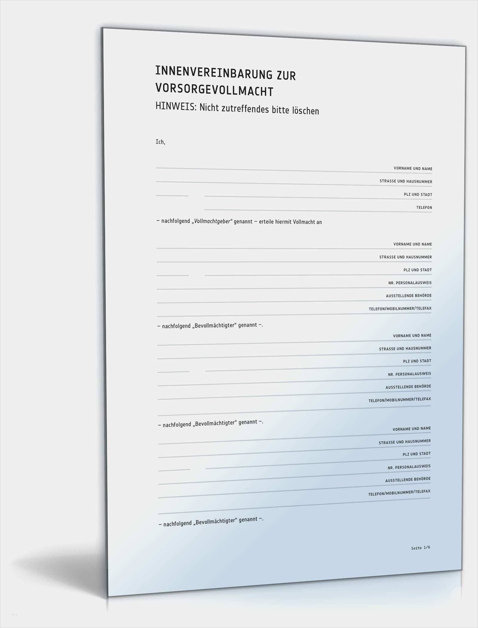 Vorsorgevollmacht Vorlage Kostenlos Word Cool Innenvereinbarung Zur Vorsorgevollmacht