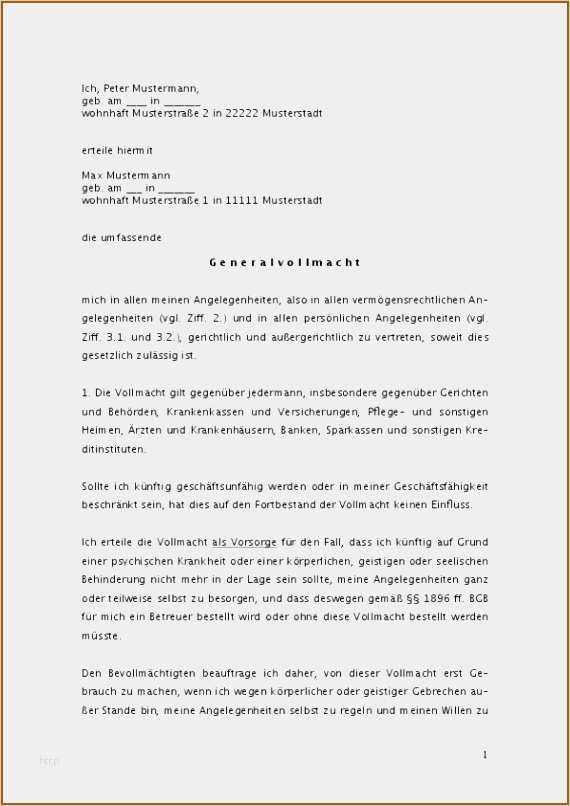 Vorsorgevollmacht Vorlage Kostenlos Word Erstaunlich 8 Vorsorgevollmacht Muster Kostenlos Vorlagen123