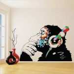 Wand Graffiti Vorlagen Hübsch Banksy Vinyl Wall Decal Monkey Mit Kopfhörer Bunte Chimp