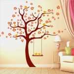 Wandbild Baum Vorlage Erstaunlich Blüten Baum Mit Vögeln Und Schaukel 3farbig Wandtattoo
