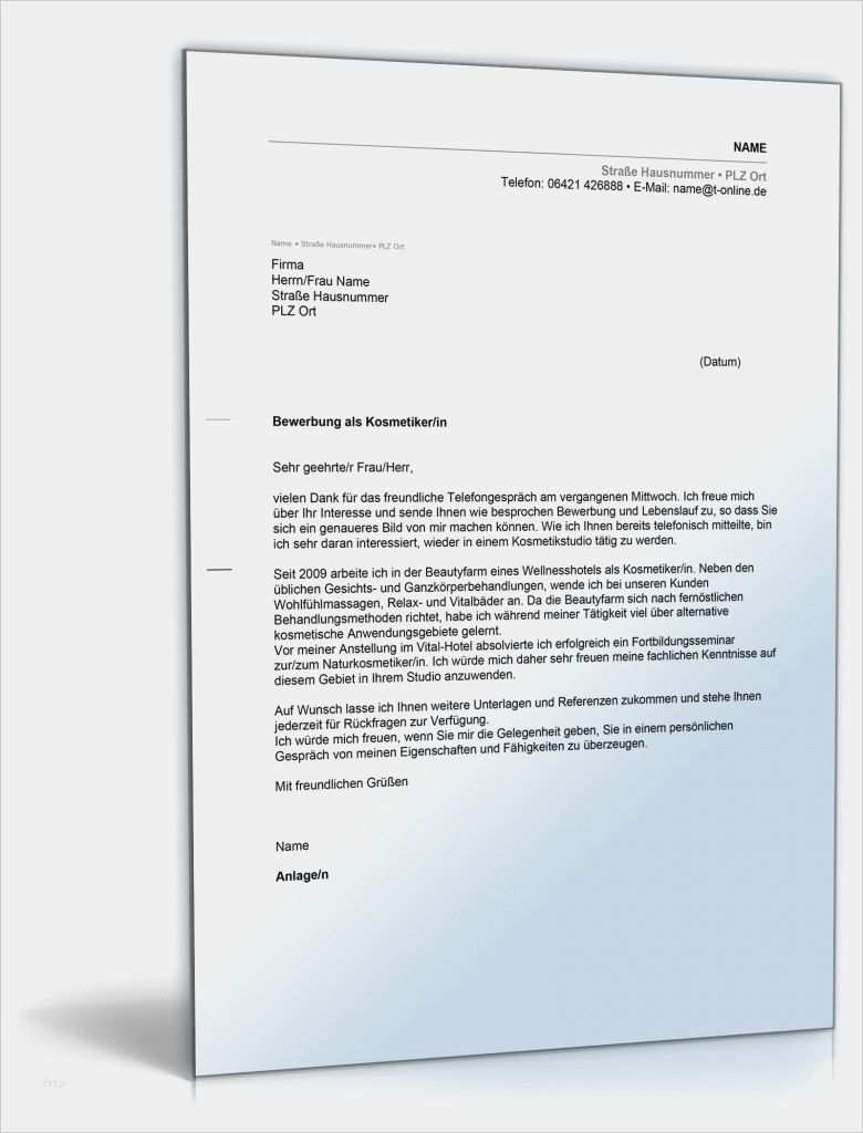 Werbetexte Kostenlos Vorlagen Wunderbar Anschreiben Bewerbung Kosmetikerin