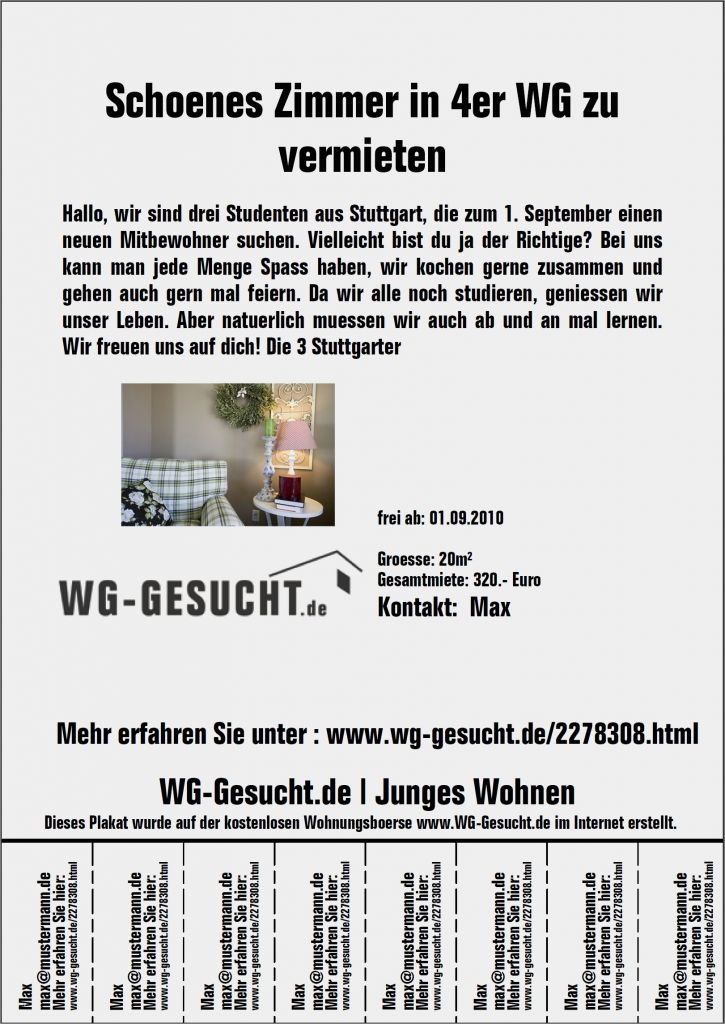 Wohnungsanzeige Aufgeben Vorlage Cool Aushang Erstellen Bei Wg Gesucht Wgs Wohnungen