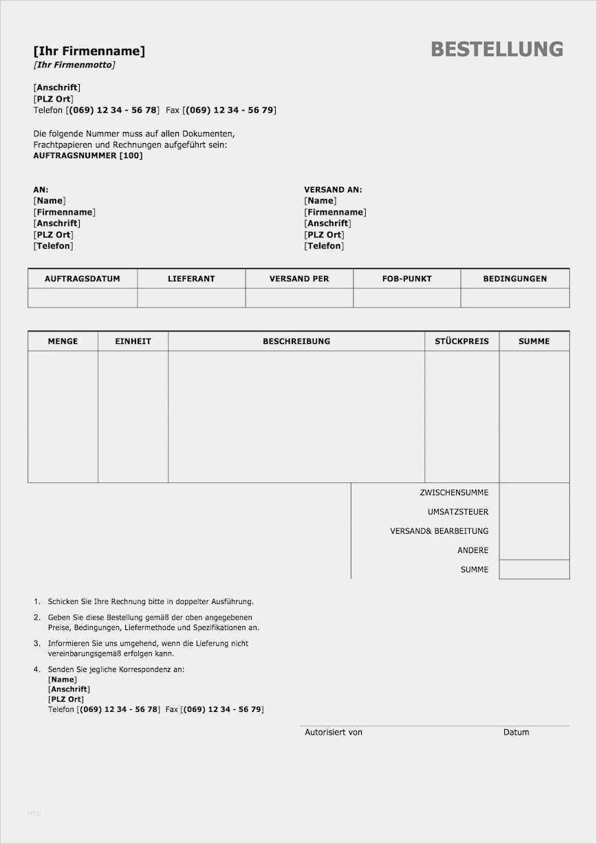 Word formular Vorlage Neu Bestellformular Vorlage Word format