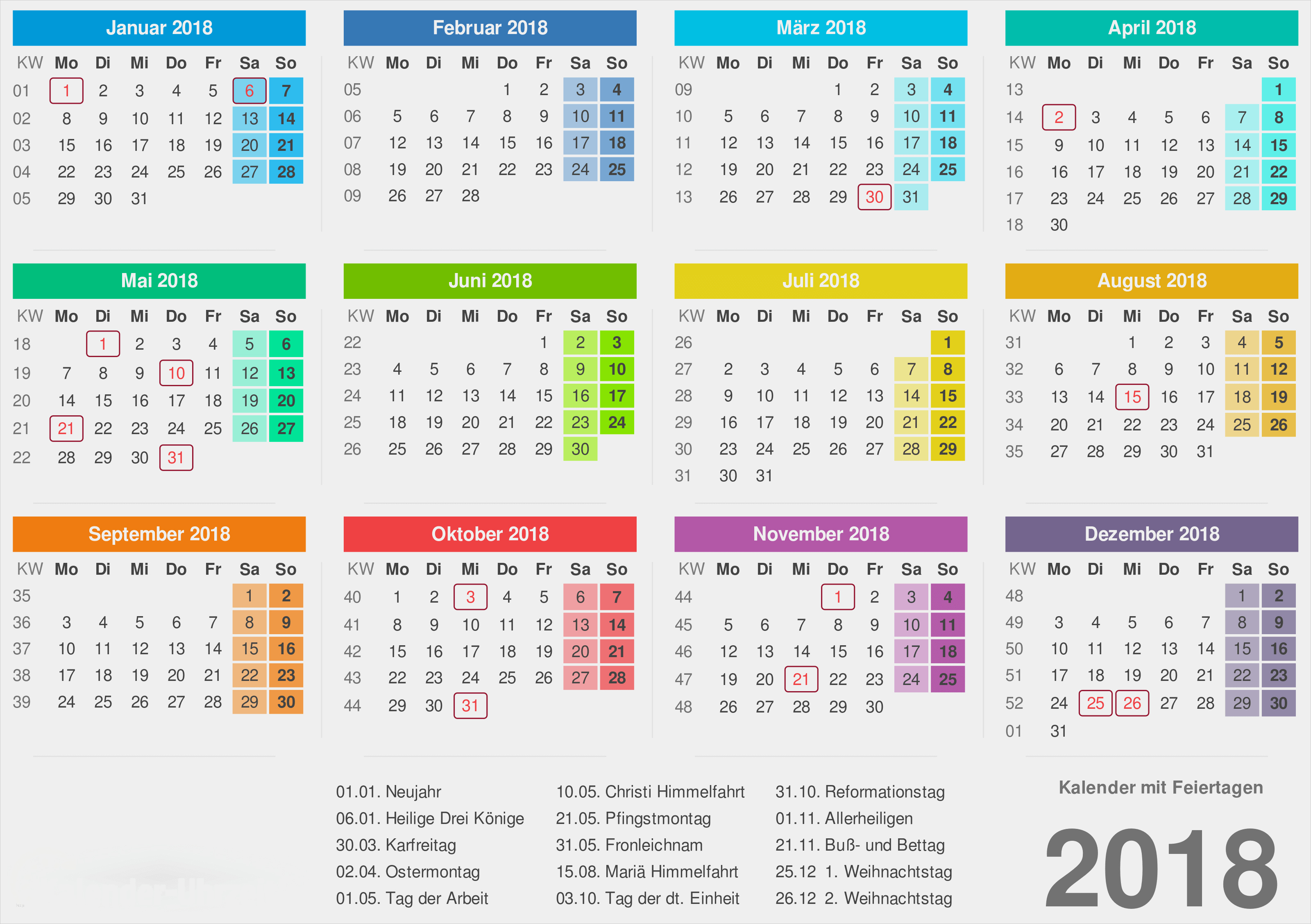 Word Vorlage Kalender 2018 Fabelhaft Kalender 2018 Mit Feiertagen