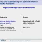 Wps Schweißanweisung Vorlage Angenehm Anforderung Und Qualifizierung Von Schweißverfahren Für