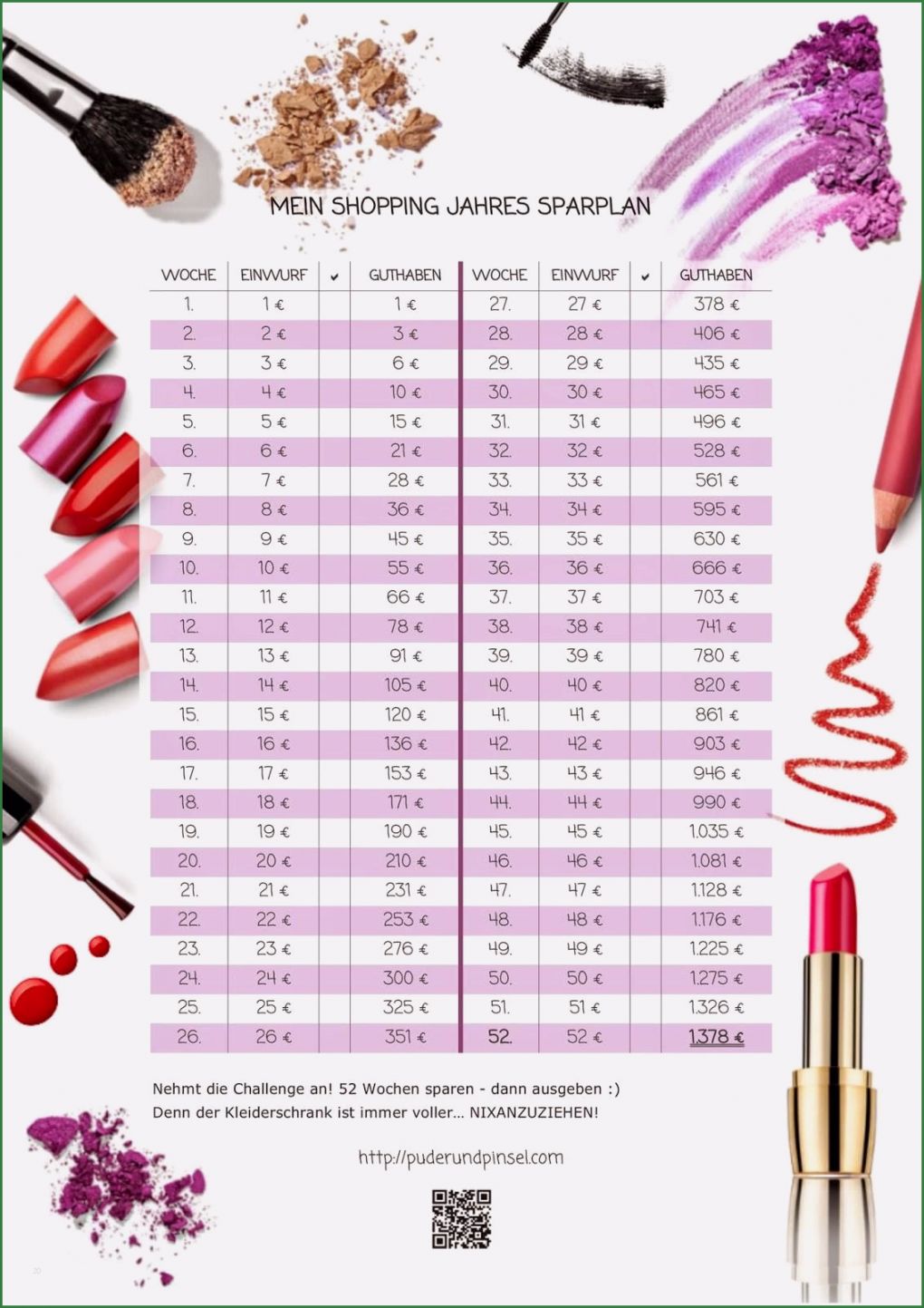 52 Wochen Sparen Vorlage Erstaunlich Shopping Jahres Sparplan Filofax