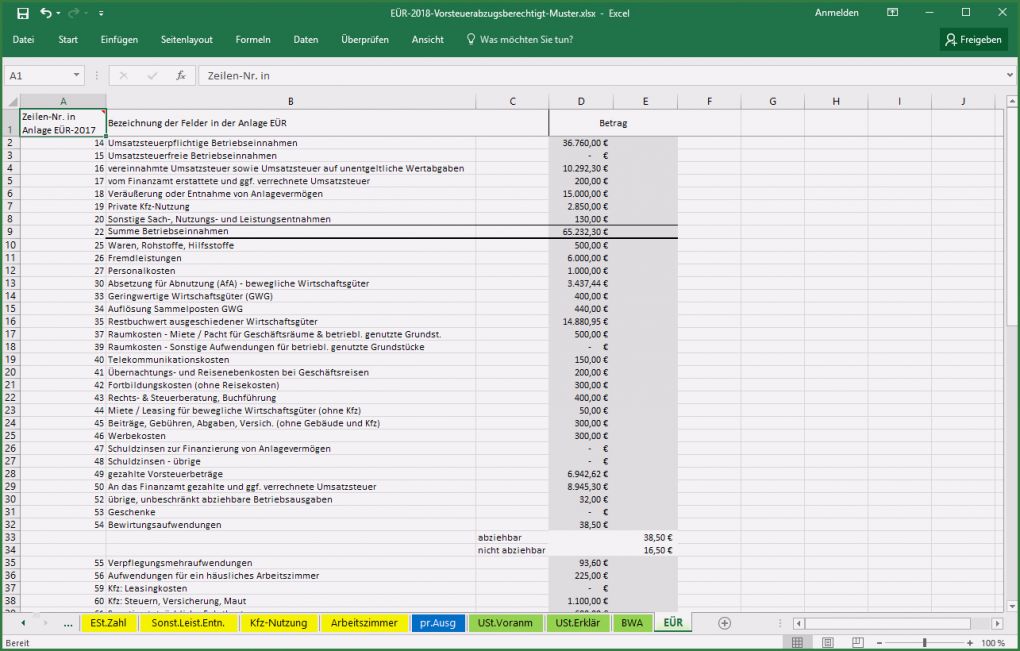 Abrechnung Vorlage Excel Genial Excel Vorlage Einnahmenüberschussrechnung EÜr Pierre