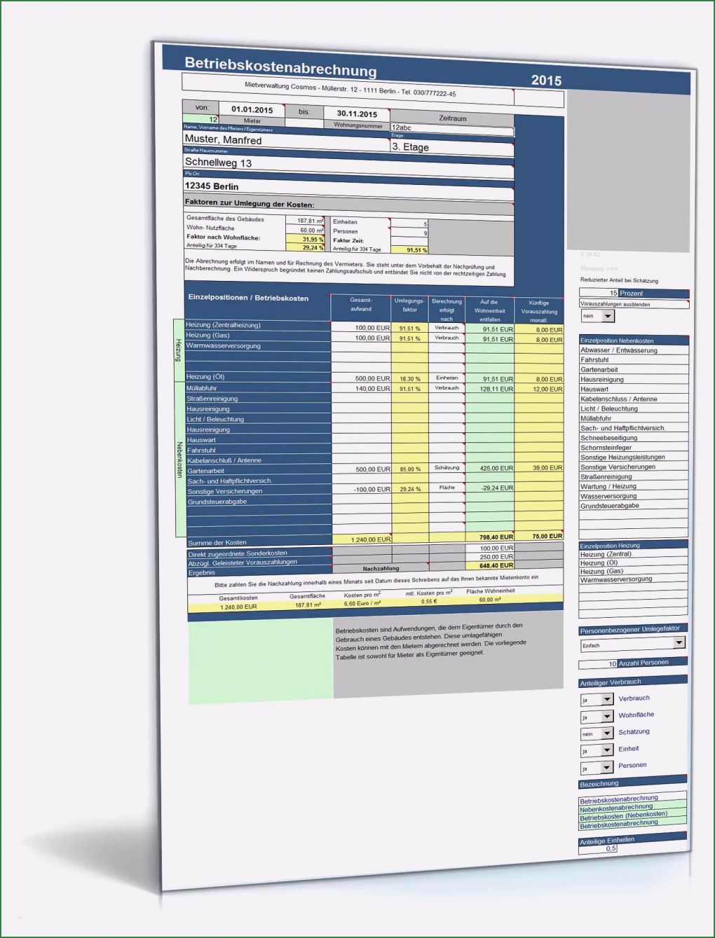 Abrechnung Vorlage Excel Schön Betriebskostenabrechnung Deluxe Unter Excel