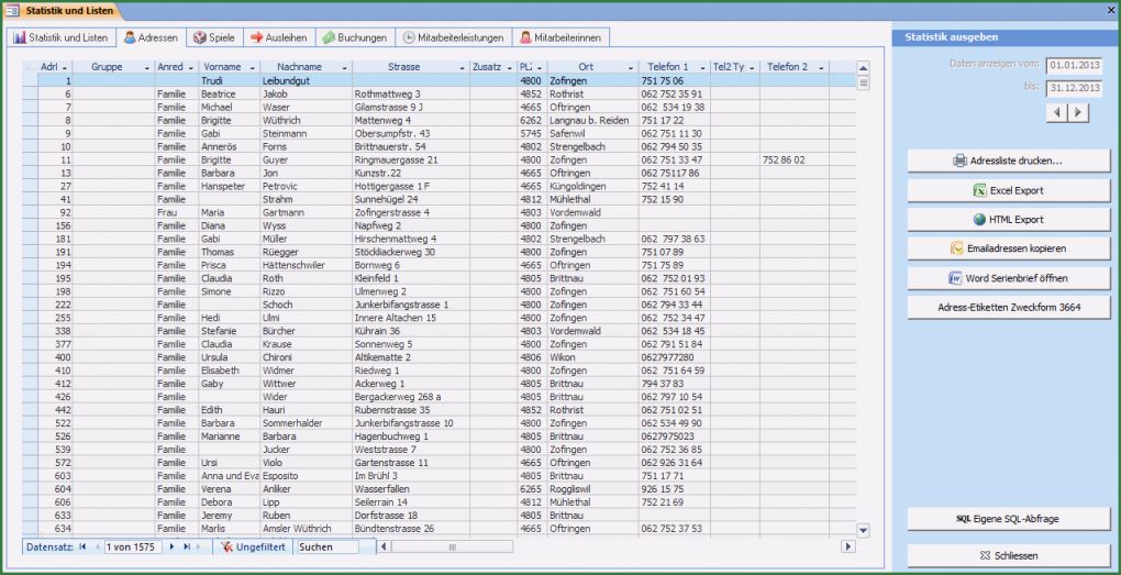Adressliste Vorlage Pdf Genial Lupo Statistik & Listen
