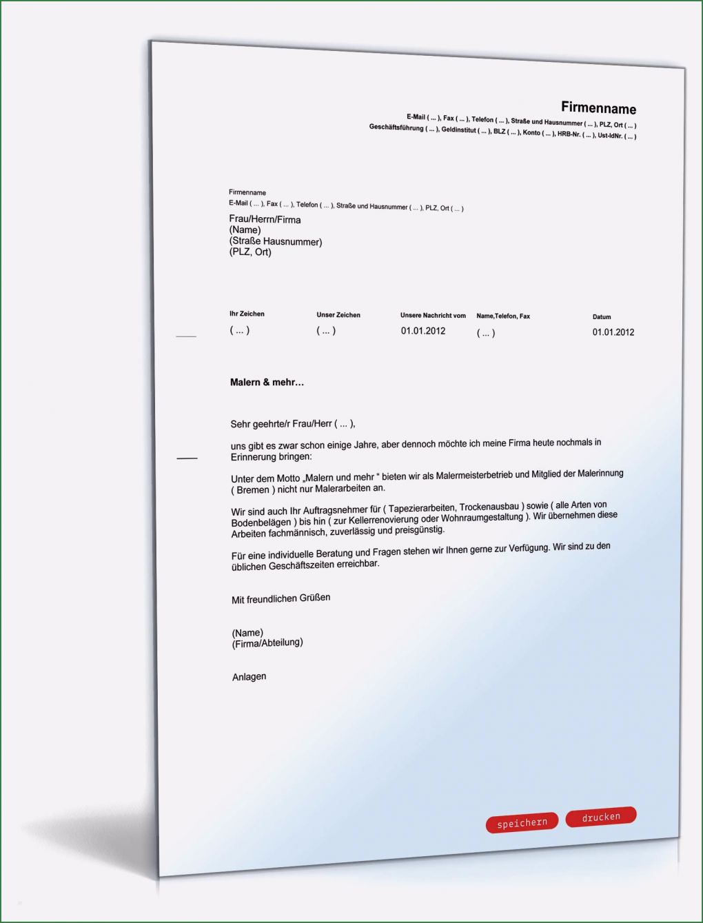 Agb Vorlage Dienstleistung Erstaunlich Werbebrief Für Einen Maler Und Tapezierbetrieb