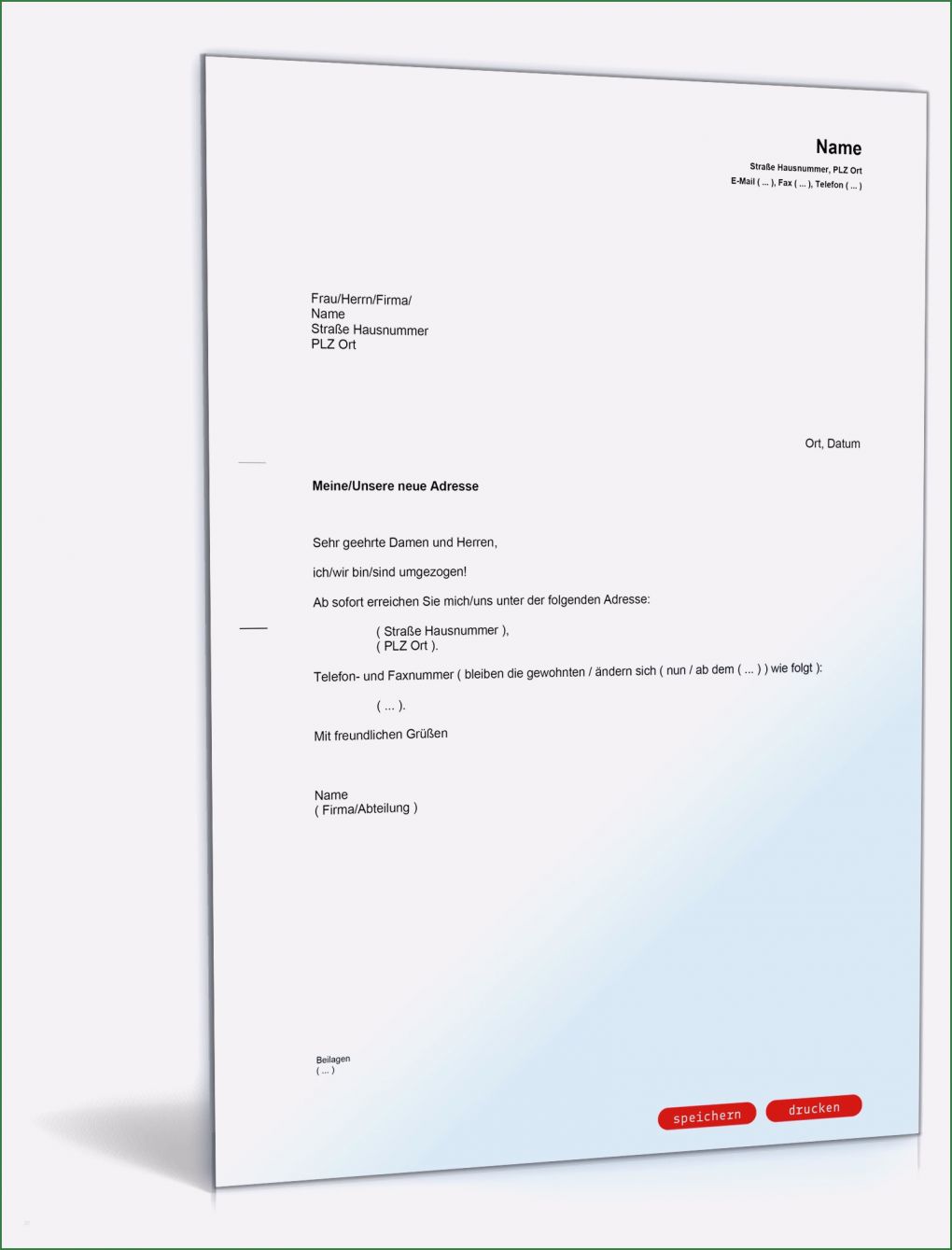änderung Adresse Vorlage Süß Mitteilung Adressänderung Muster Vorlage Zum Download