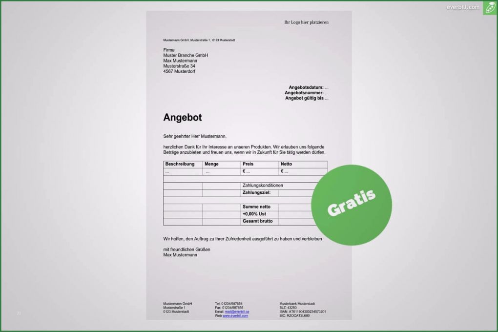 Angebot Einholen Vorlage Kostenlos Beste Angebot Muster In Word Kostenlos Herunterladen