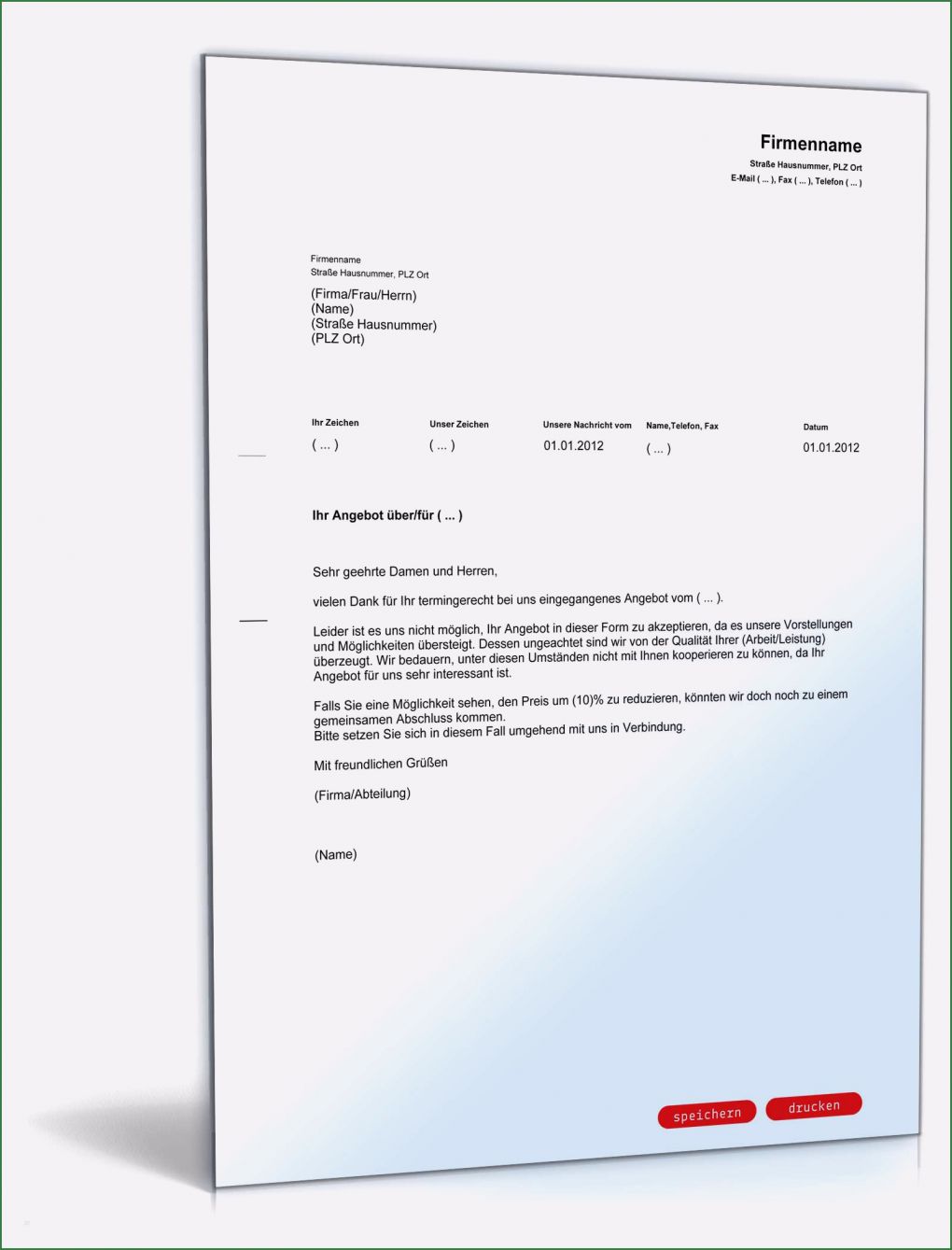 Angebot Einholen Vorlage Kostenlos Wunderbar Absage Angebot Preis