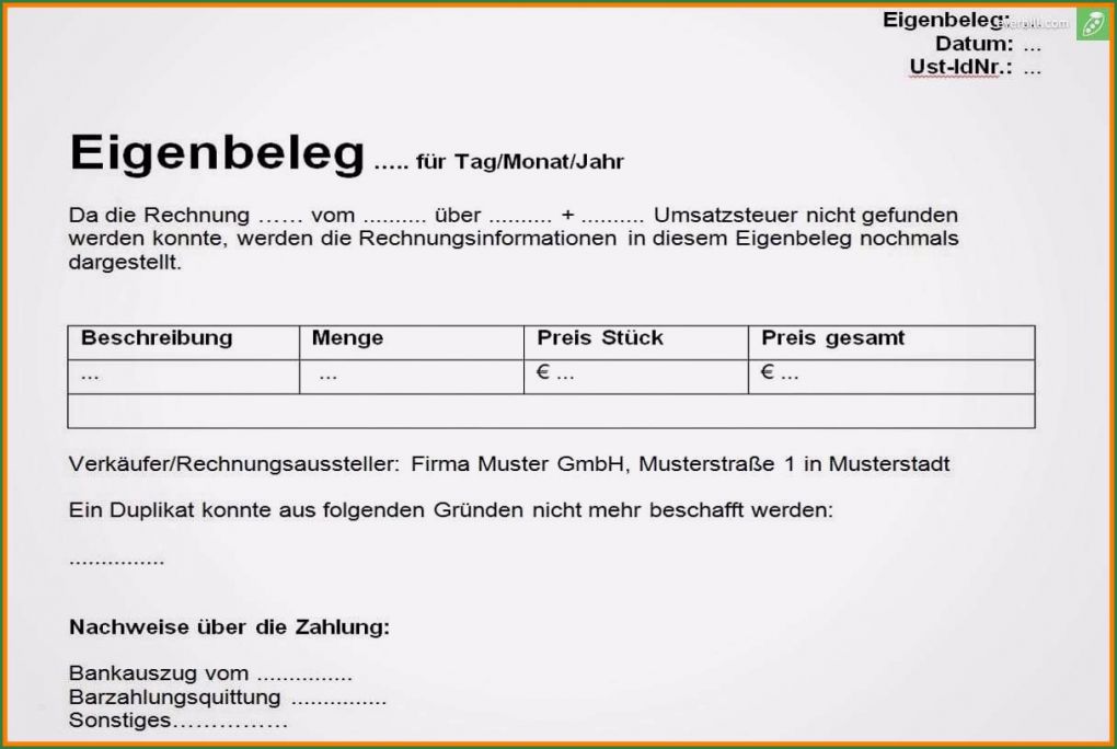 Angebot Vorlage Doc Süß Eigenbeleg Vorlage
