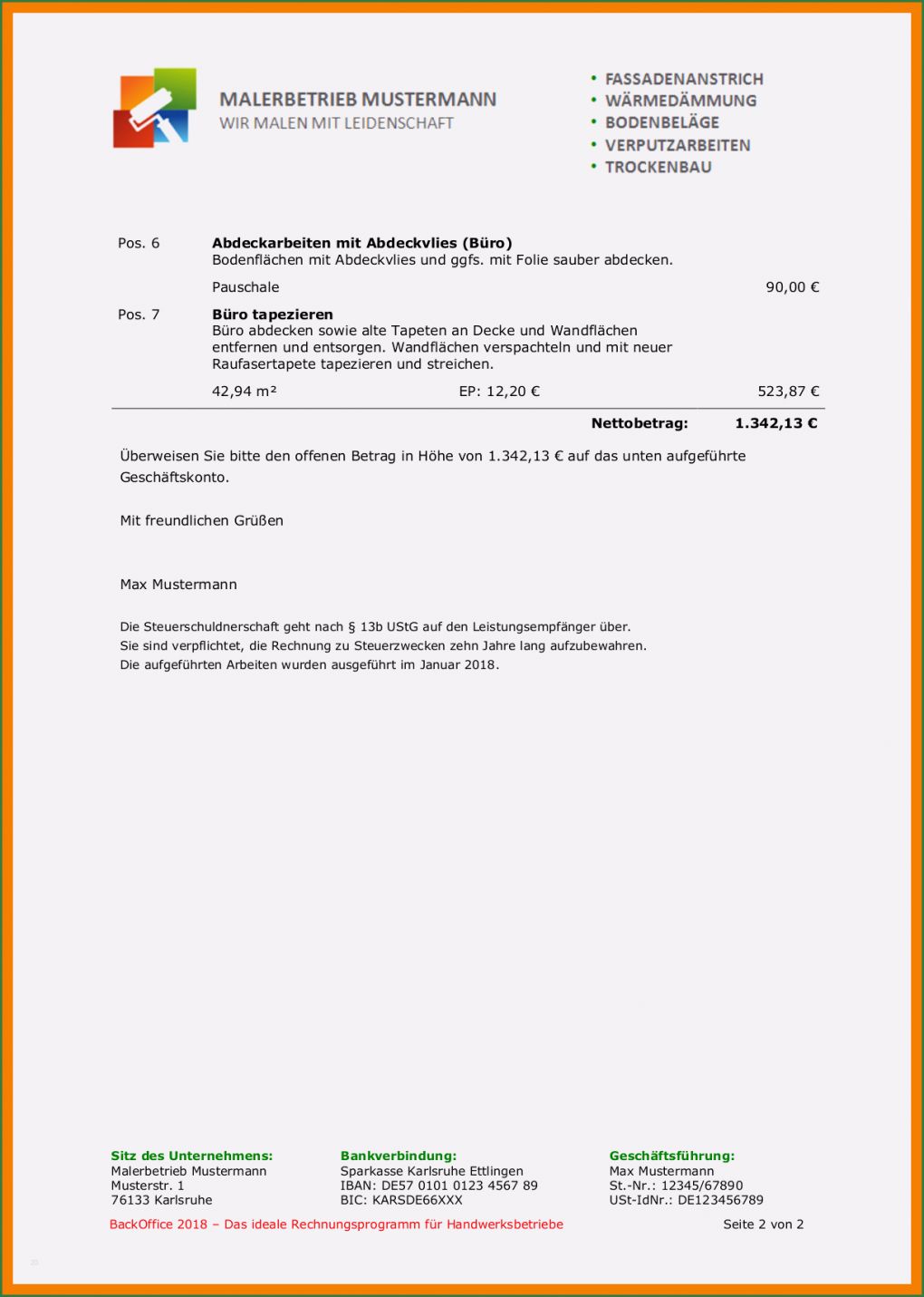 Anschreiben Rechnung Vorlage Genial 17 Rechnung Malerarbeiten Muster