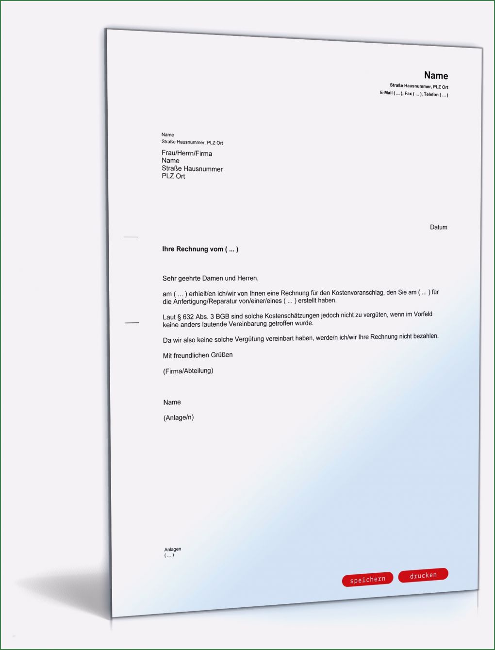 Anschreiben Rechnung Vorlage Luxus Zurückweisung Rechnung Kostenvoranschlag