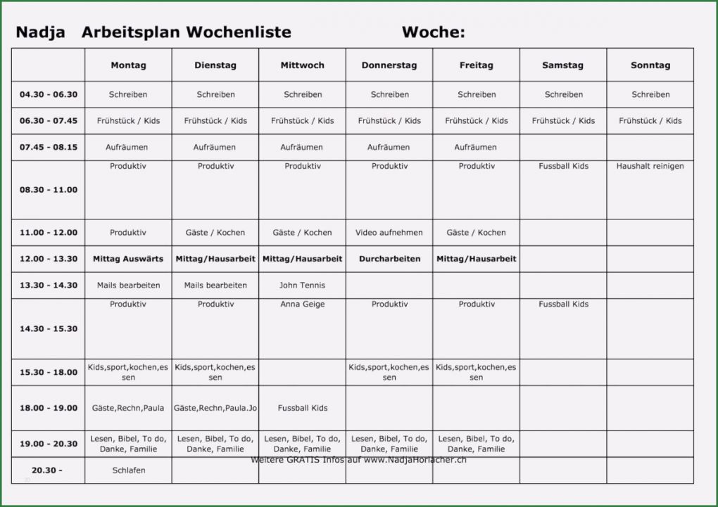 Arbeitsplan Woche Vorlage Fabelhaft Wochenplan Vorlage