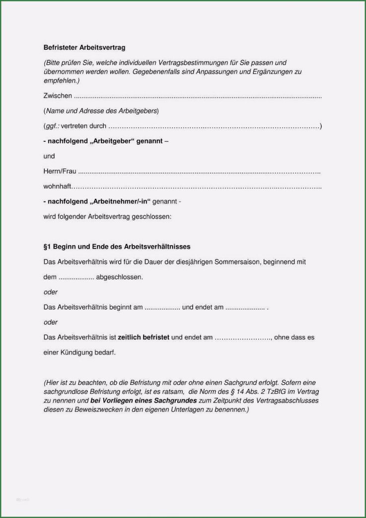 Arbeitsvertrag Freiberufler Vorlage Süß 12 Befristeter Arbeitsvertrag Muster Kostenlos