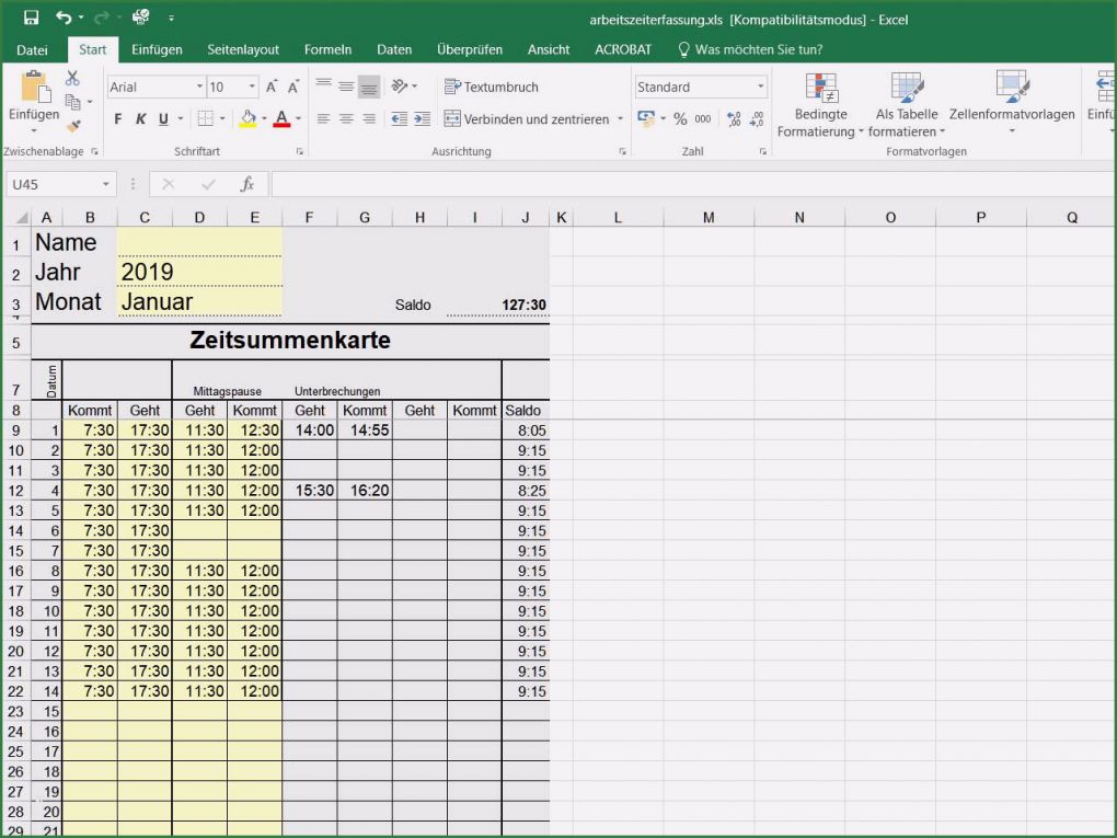 Arbeitszeiterfassung Mit Zuschlägen Excel Vorlage Kostenlos Neu Zeiterfassung Mit Excel