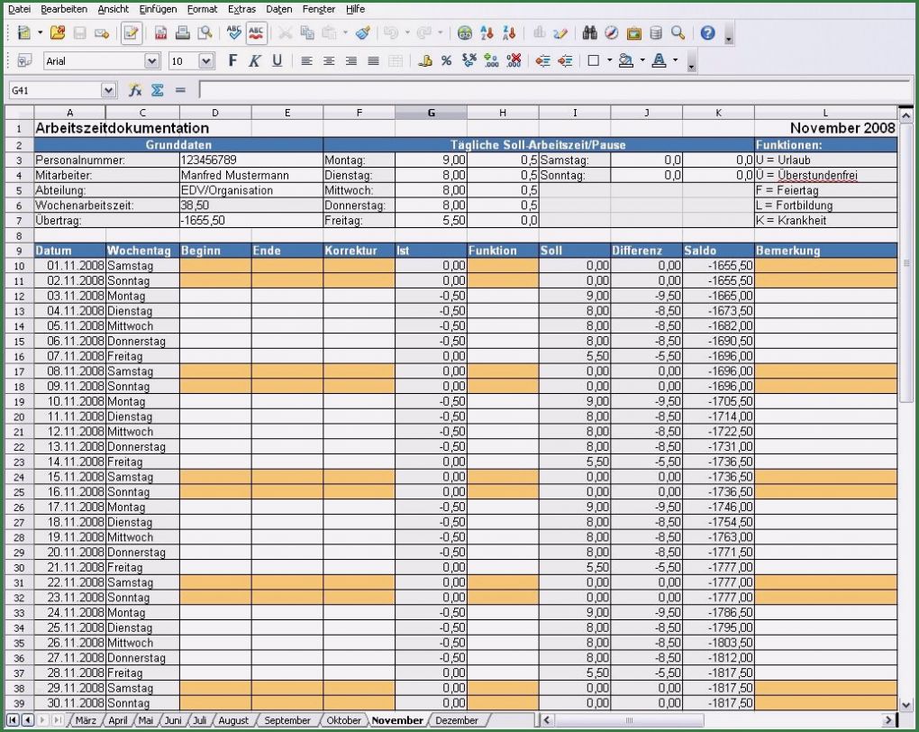 Arbeitszeiterfassung Mit Zuschlägen Excel Vorlage Kostenlos Schön Open Fice Arbeitszeitdokumentation