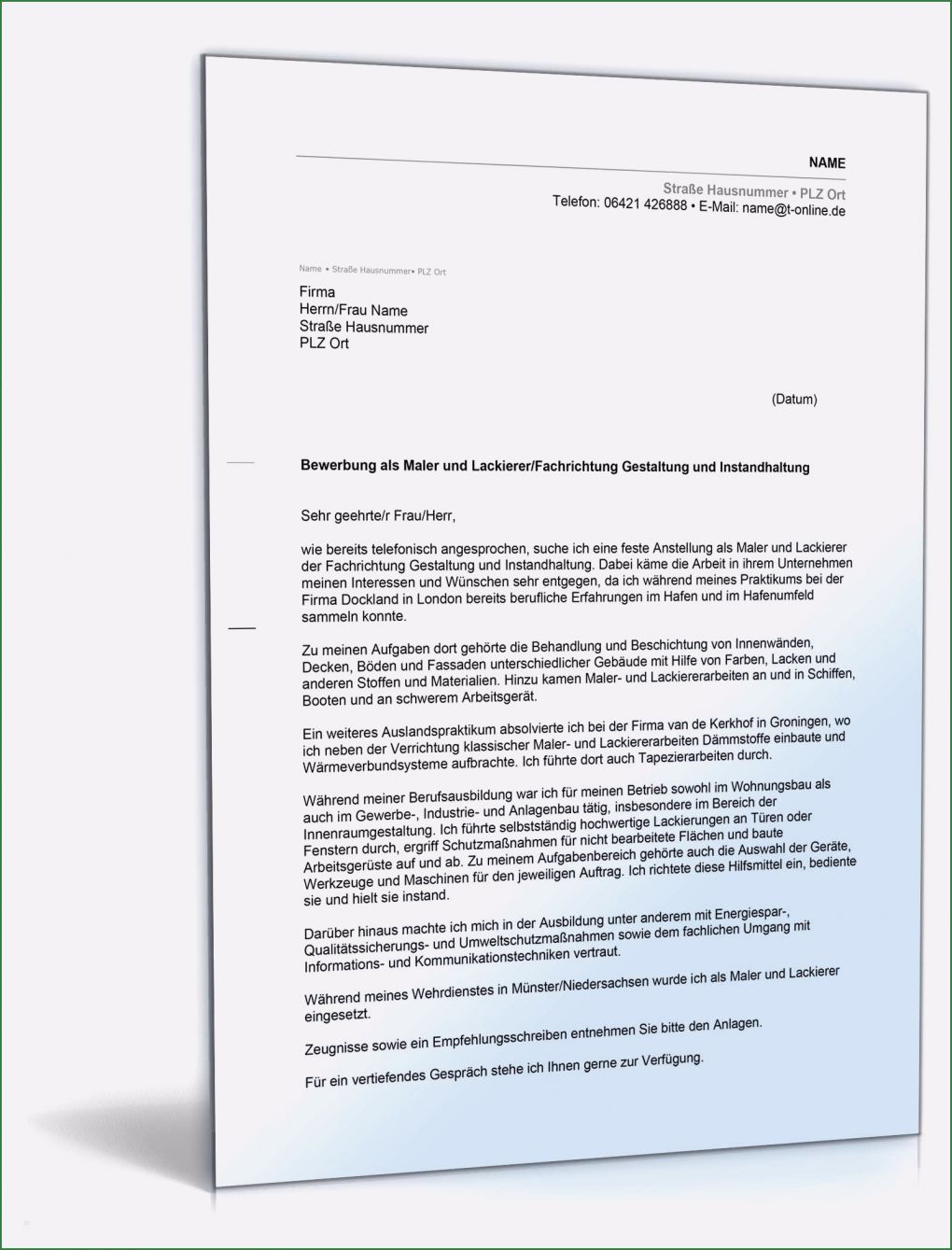 Arbeitszeugnis Maler Und Lackierer Vorlage Schön Anschreiben Bewerbung Maler