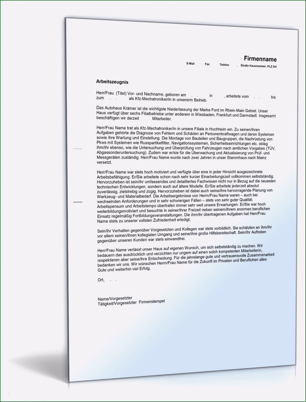Arbeitszeugnis Vorlage Kfz Mechaniker Erstaunlich Arbeitszeugnis Kfz Mechatroniker Muster Zum sofort Download