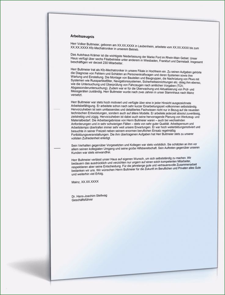 Arbeitszeugnis Vorlage Kfz Mechaniker Schönste Arbeitszeugnis Kfz Mechatroniker Note Eins