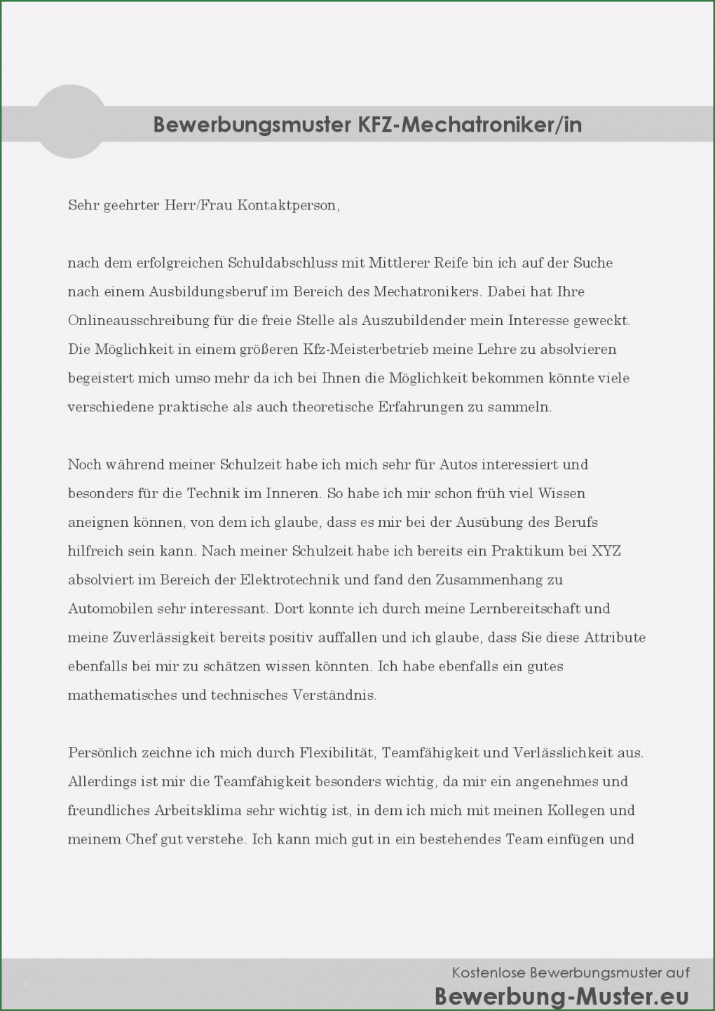 Arbeitszeugnis Vorlage Kfz Mechaniker Süß 14 Bewerbung Um Einen Ausbildungsplatz Als Mechatroniker