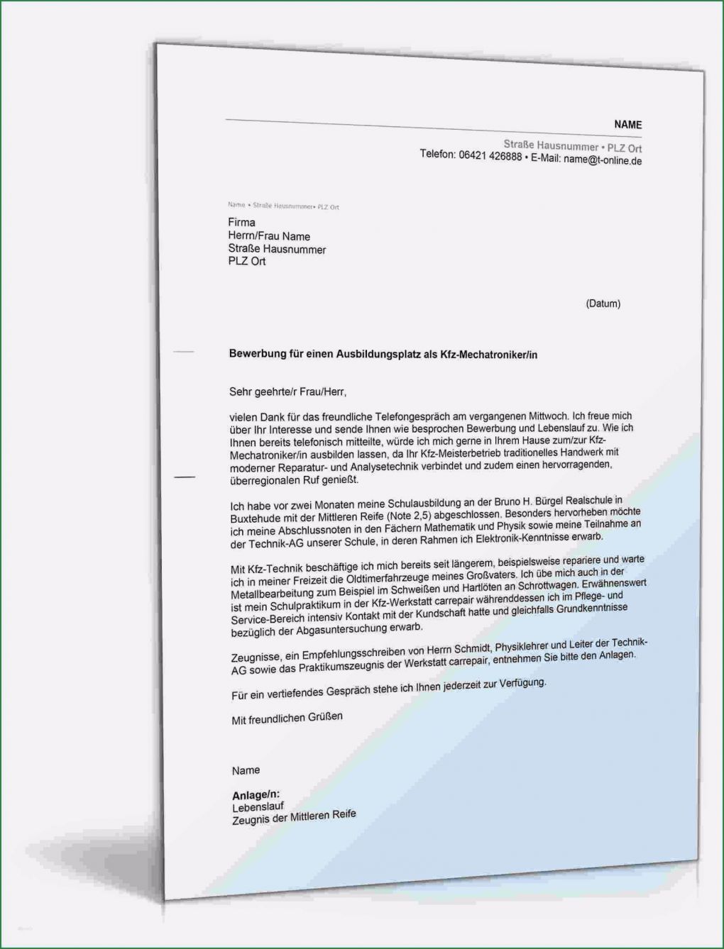 Arbeitszeugnis Vorlage Kfz Mechaniker Süß 21 Bewerbungsmuster Kfz Mechatroniker