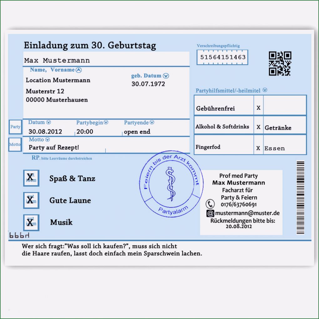 Arztrezept Vorlage Süß Rezept Als Einladung Zum Geburtstag Einladungskarten Party