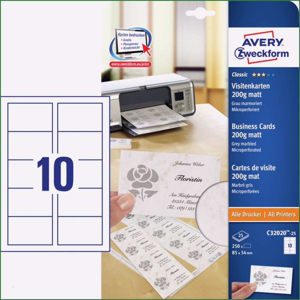 Avery Zweckform Visitenkarten C32016 Vorlage Gut Visitenkarten C 25