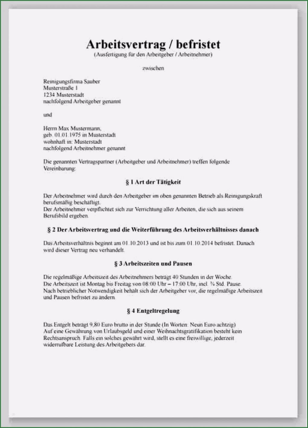 Befristeter Arbeitsvertrag Vorlage Genial 15 Arbeitsvertrag Muster