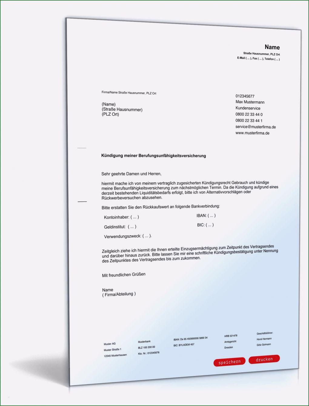 Berufsunfähigkeitsversicherung Kündigen Vorlage Süß Kündigung Berufsunfähigkeitsversicherung