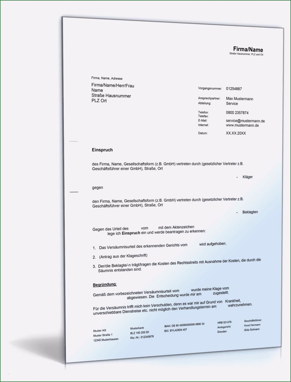 Einspruch Kindergeld Rückzahlung Vorlage Elegant Einspruch Bei Versäumnisurteil Kläger Muster Zum Download