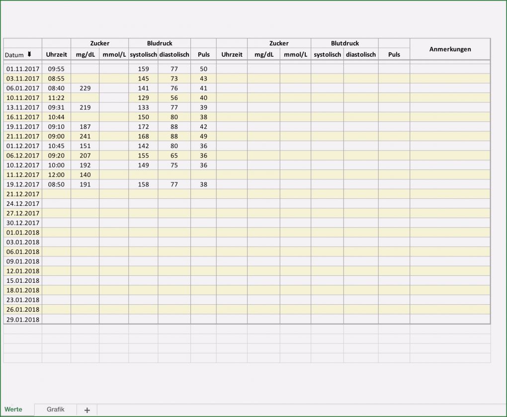 Erfassung Krankheitstage Excel Vorlage Gut Blutdruck & Blutzucker Erfassung Mit Excel