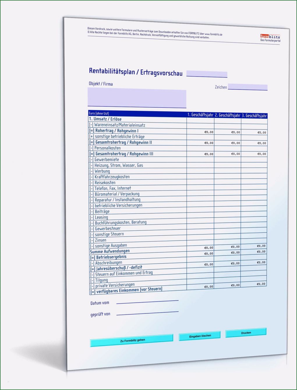 Ertragsvorschau Vorlage Kostenlos Gut Rentabilitätsplan Mit Ertragsvorschau Muster Vorlage Zum