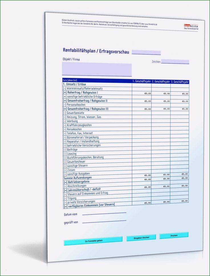 Ertragsvorschau Vorlage Kostenlos Gut Rentabilitätsplan Mit Ertragsvorschau Muster Vorlage Zum
