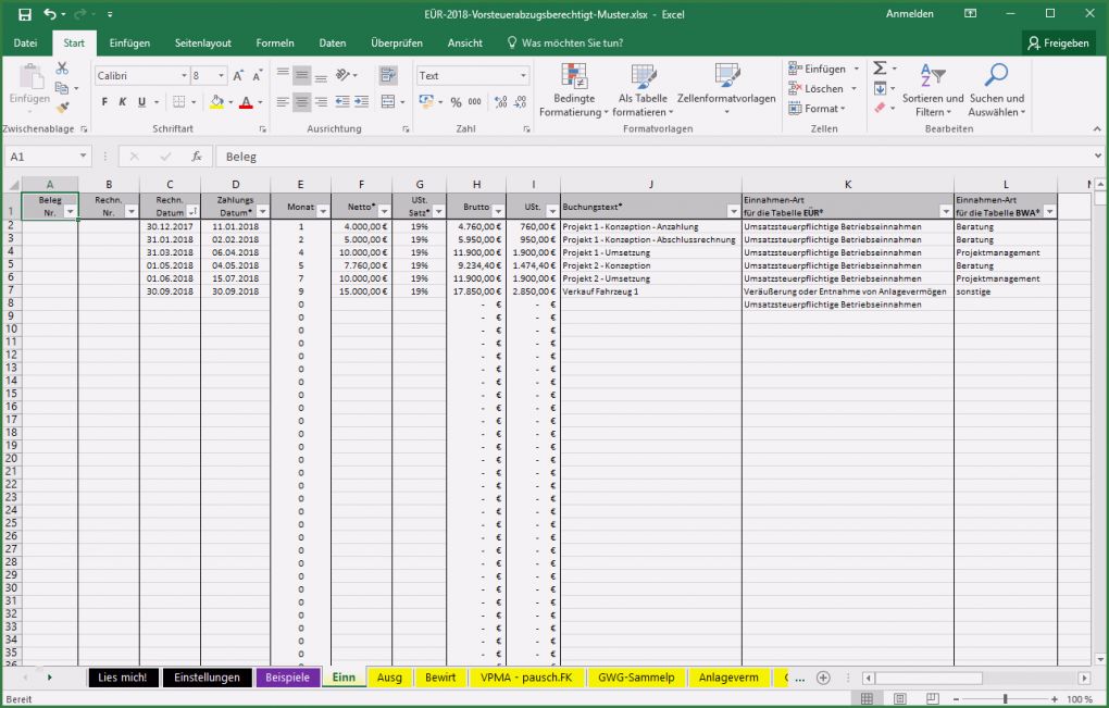 Ertragsvorschau Vorlage Kostenlos Schön Excel Vorlage Einnahmenüberschussrechnung EÜr Pierre