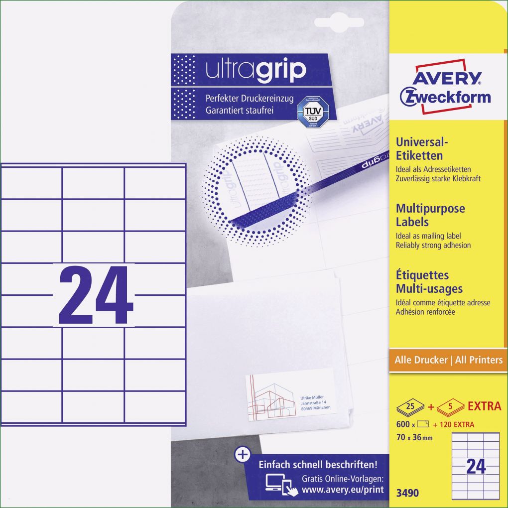 Etiketten Vorlage 70x36 Wunderbar Avery Zweckform 3490 Etiketten 70 X 36 Mm Papier Weiß 720
