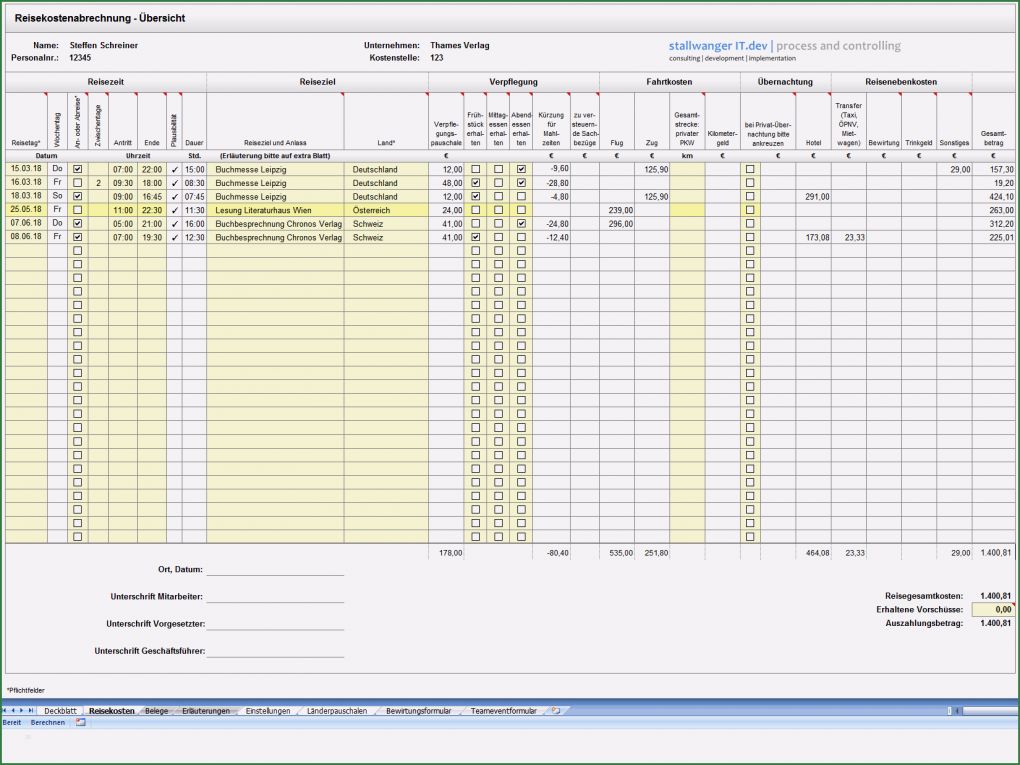 Excel Abrechnung Vorlage Fabelhaft Reisekostenabrechnung Excel Vorlage