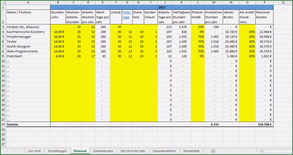 Excel Kalkulationstabelle Vorlage Luxus Excel Vorlage Stundensatz Kalkulation
