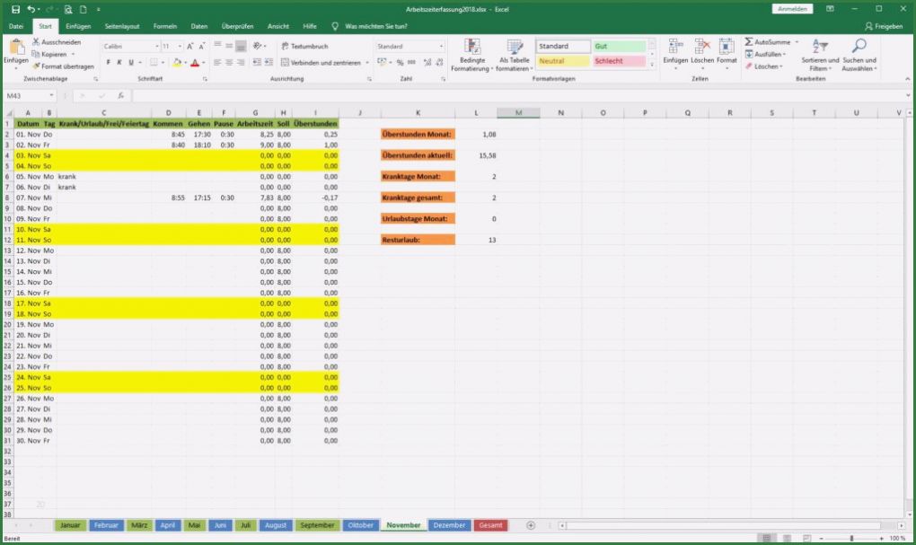 Excel überstunden Berechnen Vorlage Cool Arbeitszeiterfassung In Excel Vorlage Zur Freien Nutzung